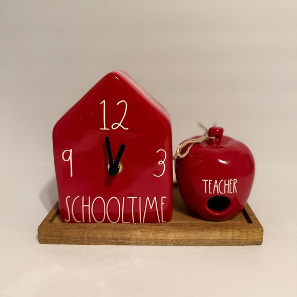 Rae Dunn | Red Schooltime Clock & Apple Decor NIB - Picture 3 of 4